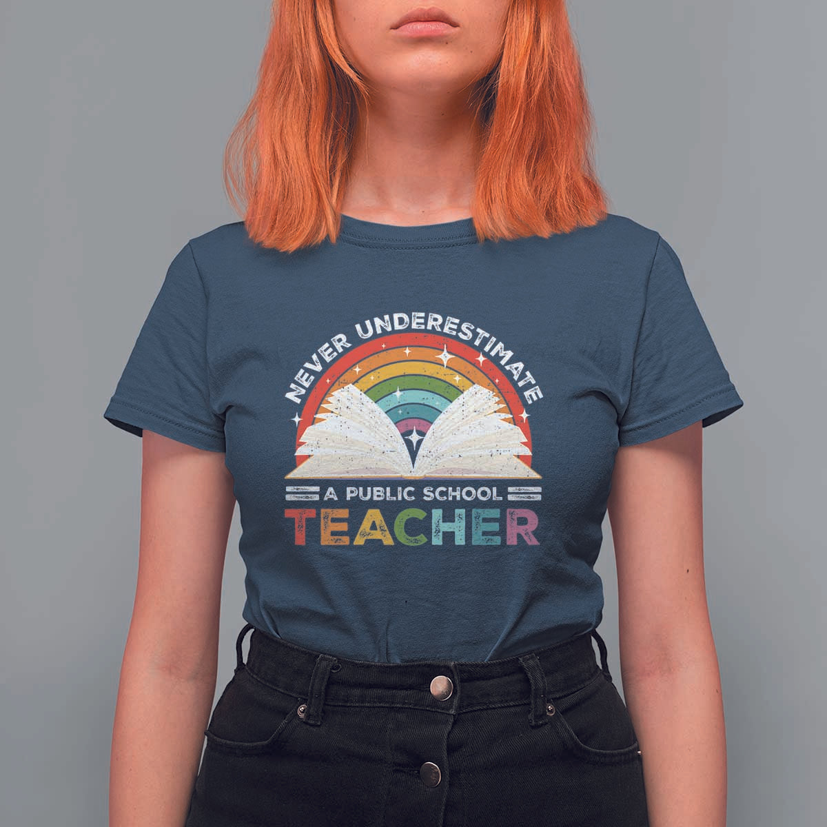 Tim Walz T Shirt For Women Never Underestimate A Public School Teacher Rainbow Book - Wonder Print Shop