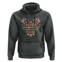 Harris Walz Supporter Hoodie Never Underestimate A Public School Teacher Flower Heart - Wonder Print Shop
