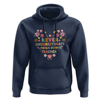 Harris Walz Supporter Hoodie Never Underestimate A Public School Teacher Flower Heart - Wonder Print Shop