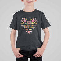 Harris Walz Supporter T Shirt For Kid Never Underestimate A Public School Teacher Flower Heart - Wonder Print Shop