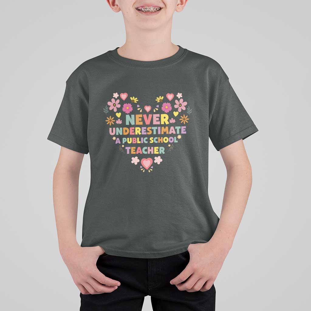 Harris Walz Supporter T Shirt For Kid Never Underestimate A Public School Teacher Flower Heart - Wonder Print Shop