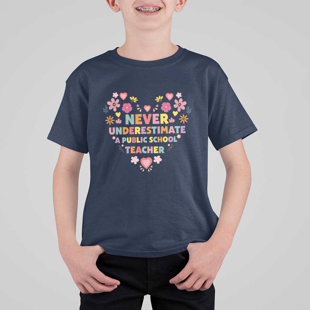 Harris Walz Supporter T Shirt For Kid Never Underestimate A Public School Teacher Flower Heart - Wonder Print Shop