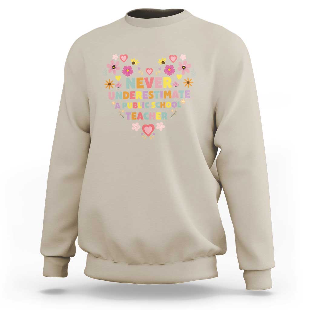 Harris Walz Supporter Sweatshirt Never Underestimate A Public School Teacher Flower Heart - Wonder Print Shop