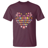Harris Walz Supporter T Shirt Never Underestimate A Public School Teacher Flower Heart - Wonder Print Shop