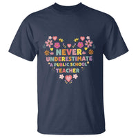 Harris Walz Supporter T Shirt Never Underestimate A Public School Teacher Flower Heart - Wonder Print Shop