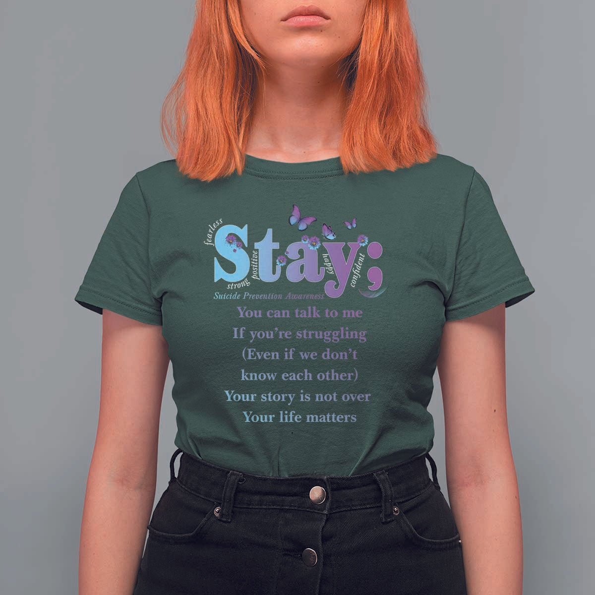Suicide Prevention Awareness T Shirt For Women Stay You Can Talk To Me Your Story Is Not Over Your Life Matters Semicolon - Wonder Print Shop