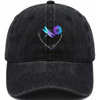 Suicide Prevention Awareness Washed Cotton Baseball Cap He Will Always On My Mind Forever In My Heart Dragonfly Flower