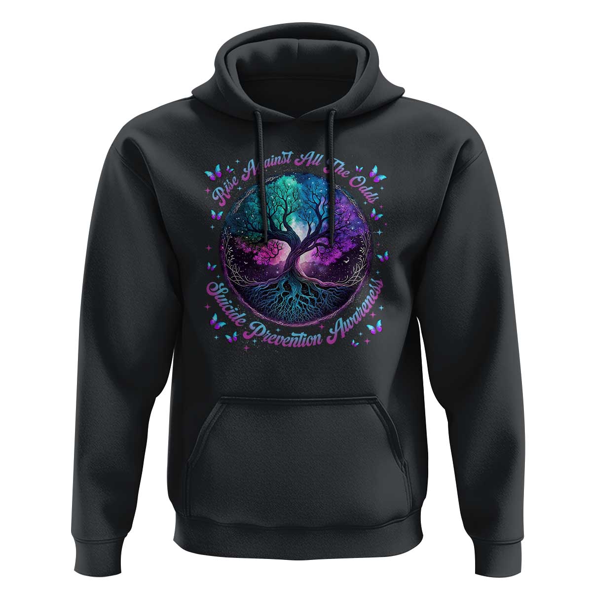 Suicide Prevention Awareness Hoodie Rise Against All The Odds Teal And Purple Tree Butterfly - Wonder Print Shop