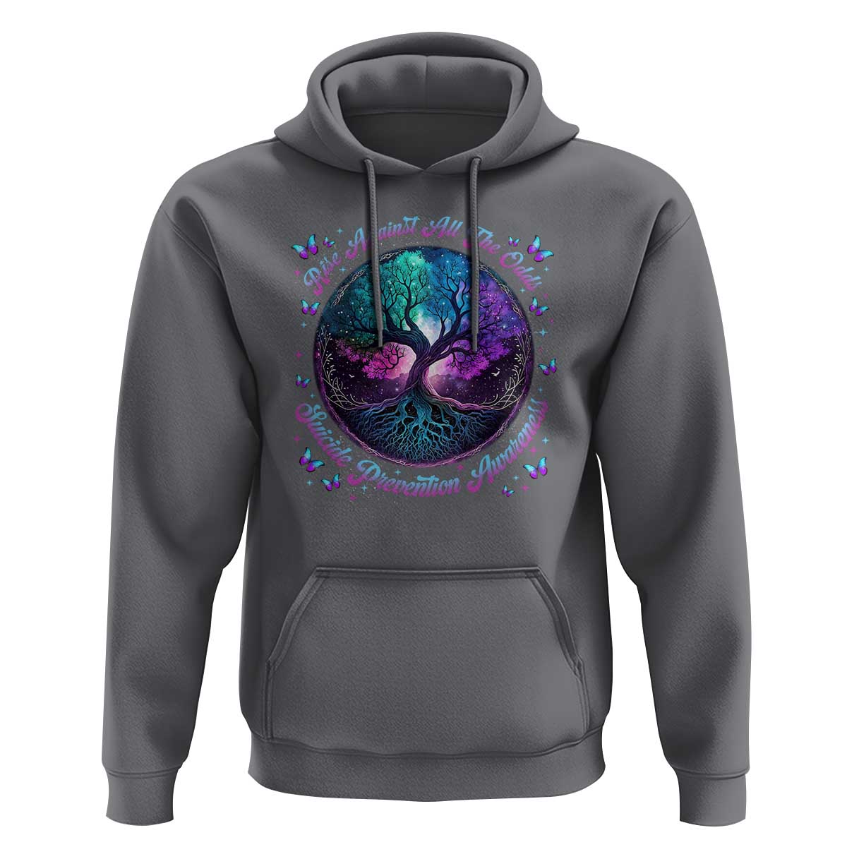 Suicide Prevention Awareness Hoodie Rise Against All The Odds Teal And Purple Tree Butterfly - Wonder Print Shop