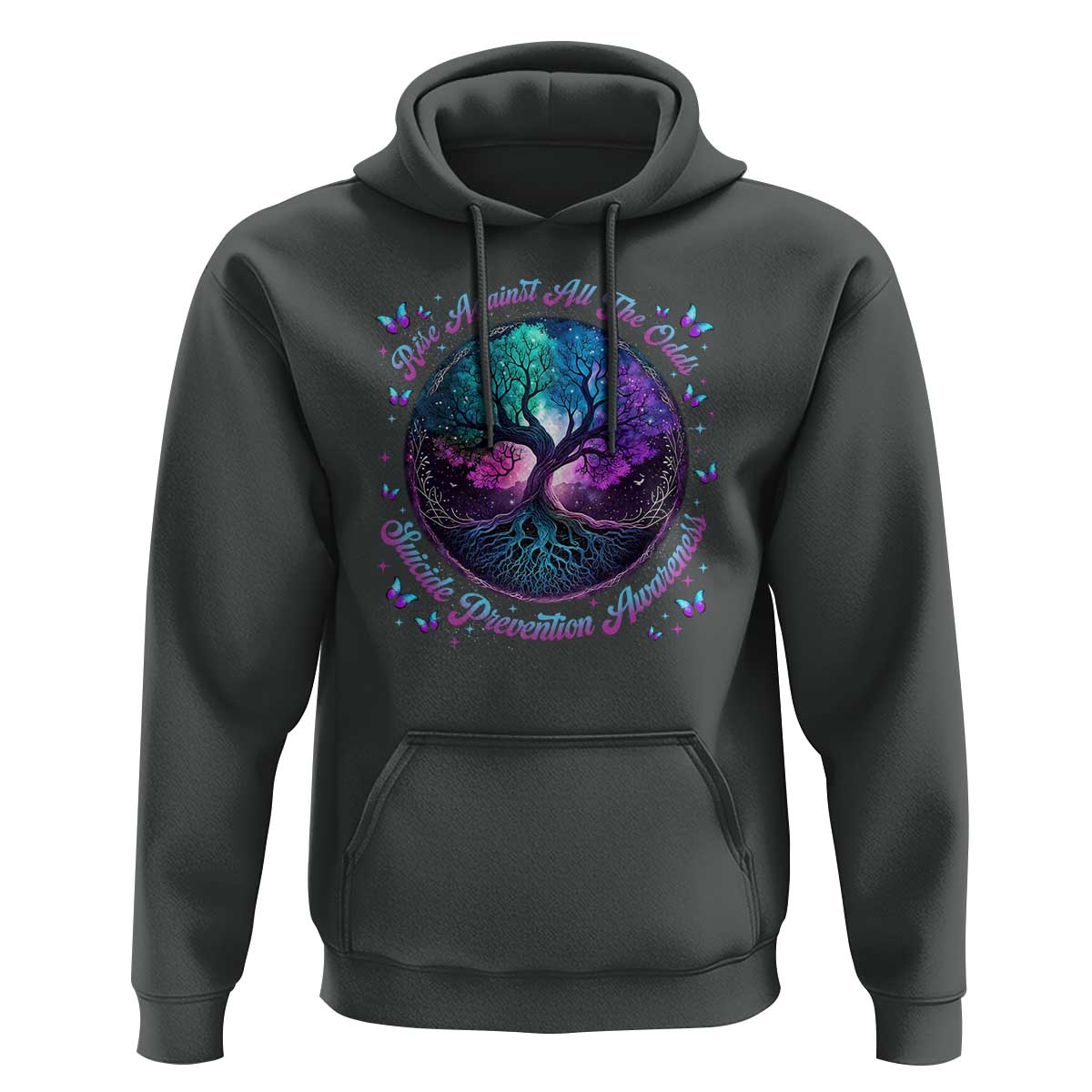 Suicide Prevention Awareness Hoodie Rise Against All The Odds Teal And Purple Tree Butterfly - Wonder Print Shop