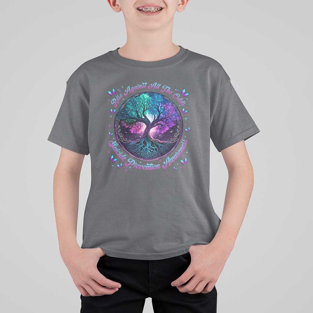 Suicide Prevention Awareness T Shirt For Kid Rise Against All The Odds Teal And Purple Tree Butterfly - Wonder Print Shop