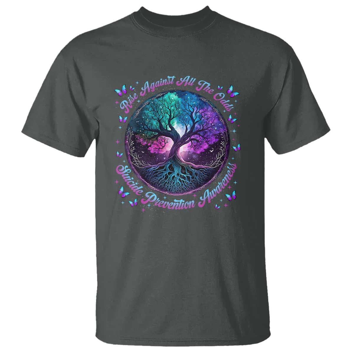 Suicide Prevention Awareness T Shirt Rise Against All The Odds Teal And Purple Tree Butterfly - Wonder Print Shop
