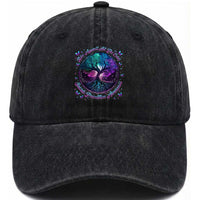 Suicide Prevention Awareness Washed Cotton Baseball Cap Rise Against All The Odds Teal And Purple Tree Butterfly