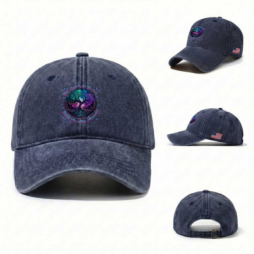 Suicide Prevention Awareness Washed Cotton Baseball Cap Rise Against All The Odds Teal And Purple Tree Butterfly