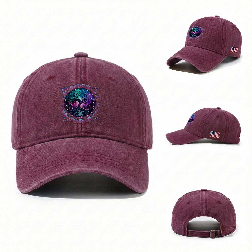 Suicide Prevention Awareness Washed Cotton Baseball Cap Rise Against All The Odds Teal And Purple Tree Butterfly