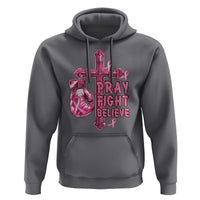 Breast Cancer Awareness Hoodie Pray Fight Believe Boxing Glove Cross Pink Ribbon - Wonder Print Shop