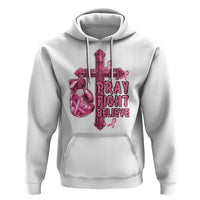 Breast Cancer Awareness Hoodie Pray Fight Believe Boxing Glove Cross Pink Ribbon - Wonder Print Shop