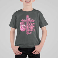 Breast Cancer Awareness T Shirt For Kid Pray Fight Believe Boxing Glove Cross Pink Ribbon - Wonder Print Shop