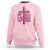 Breast Cancer Awareness Sweatshirt Pray Fight Believe Boxing Glove Cross Pink Ribbon - Wonder Print Shop