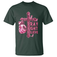 Breast Cancer Awareness T Shirt Pray Fight Believe Boxing Glove Cross Pink Ribbon - Wonder Print Shop