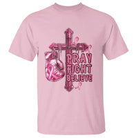 Breast Cancer Awareness T Shirt Pray Fight Believe Boxing Glove Cross Pink Ribbon - Wonder Print Shop