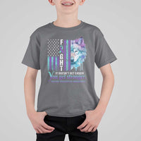 Suicide Prevention Awareness T Shirt For Kid Fight It Doesn't Get Easier You Get Stronger Wolf American Flag - Wonder Print Shop
