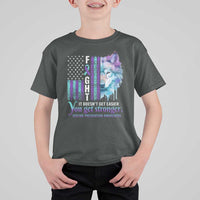 Suicide Prevention Awareness T Shirt For Kid Fight It Doesn't Get Easier You Get Stronger Wolf American Flag - Wonder Print Shop