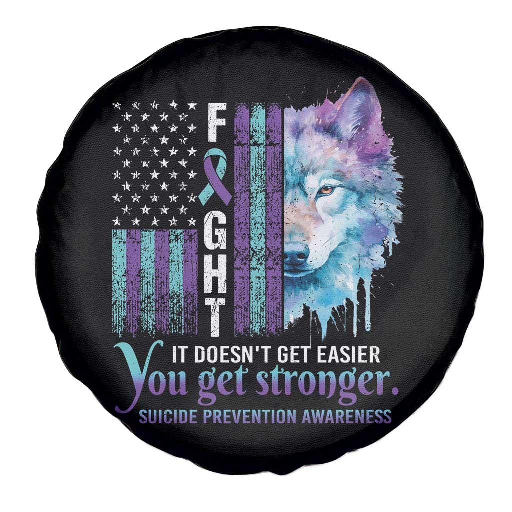 Suicide Prevention Awareness Spare Tire Cover Fight It Doesn't Get Easier You Get Stronger Wolf American Flag