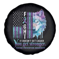 Suicide Prevention Awareness Spare Tire Cover Fight It Doesn't Get Easier You Get Stronger Wolf American Flag