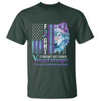 Suicide Prevention Awareness T Shirt Fight It Doesn't Get Easier You Get Stronger Wolf American Flag - Wonder Print Shop