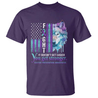 Suicide Prevention Awareness T Shirt Fight It Doesn't Get Easier You Get Stronger Wolf American Flag - Wonder Print Shop