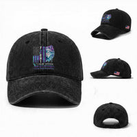 Suicide Prevention Awareness Washed Cotton Baseball Cap Fight It Doesn't Get Easier You Get Stronger Wolf American Flag