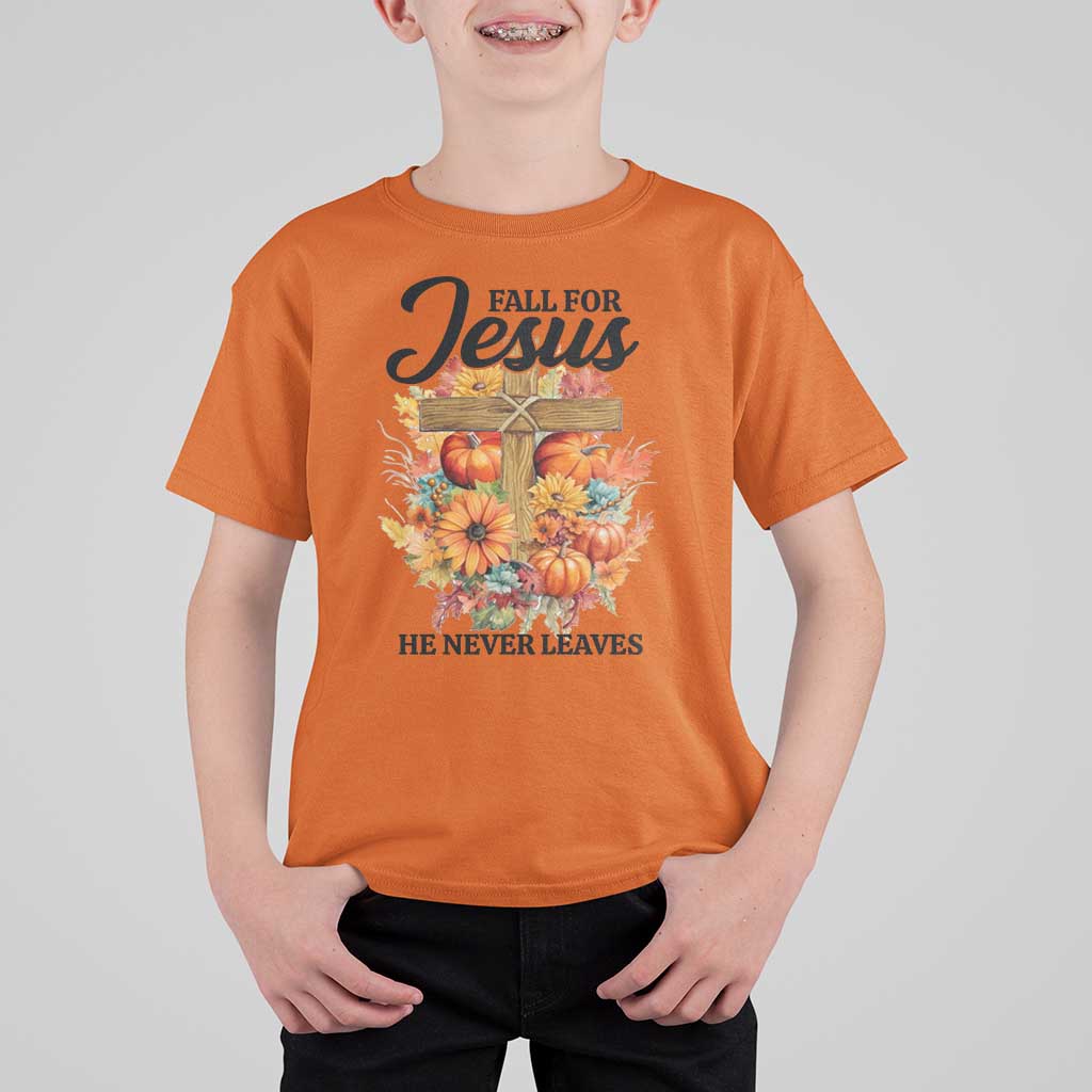Funny Christian T Shirt For Kid Fall For Jesus He Never Leaves Thanksgiving - Wonder Print Shop