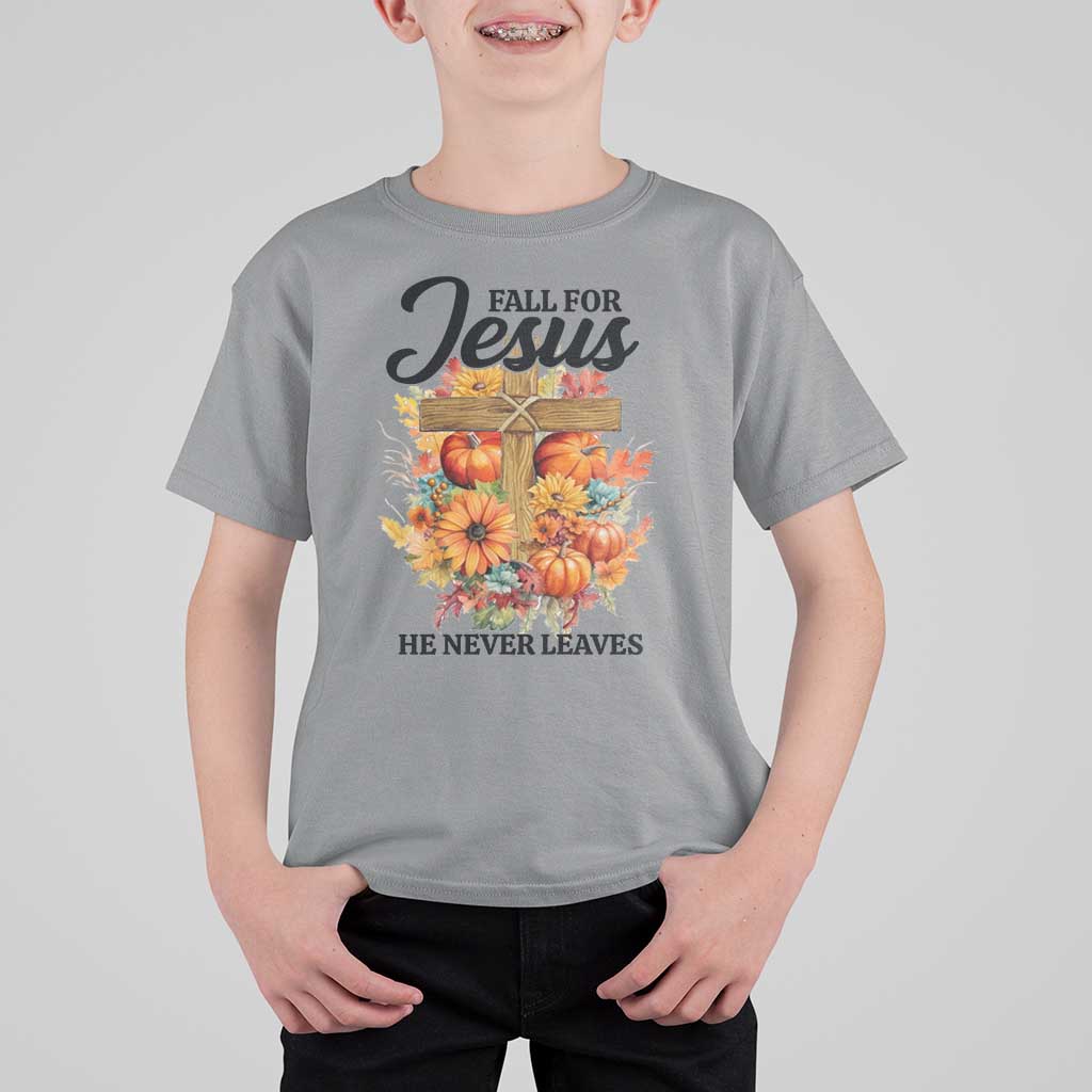 Funny Christian T Shirt For Kid Fall For Jesus He Never Leaves Thanksgiving - Wonder Print Shop