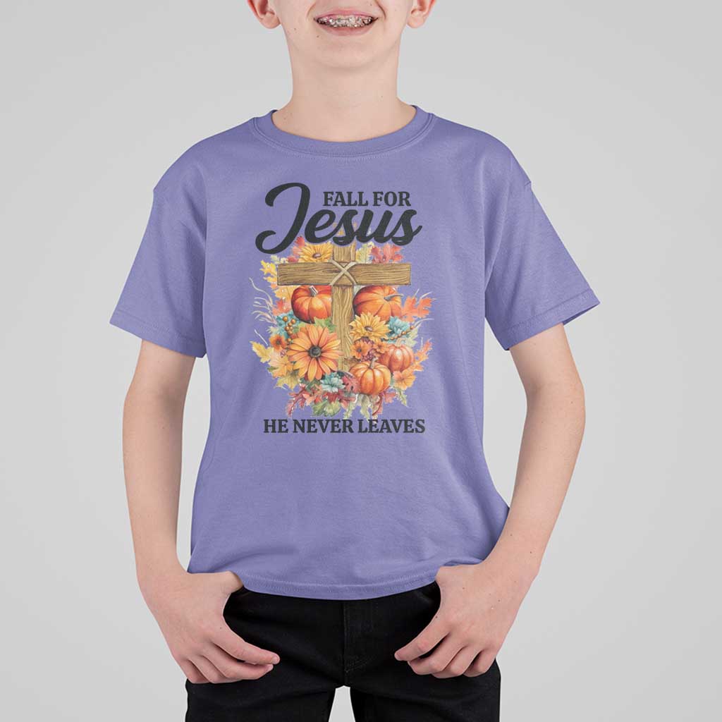 Funny Christian T Shirt For Kid Fall For Jesus He Never Leaves Thanksgiving - Wonder Print Shop