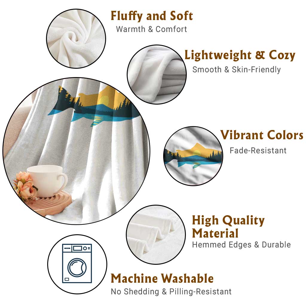 Trout Fly Fishing Outdoor Forest Mountain Nature Wildlife Fisherman Throw Blanket - Wonder Print Shop