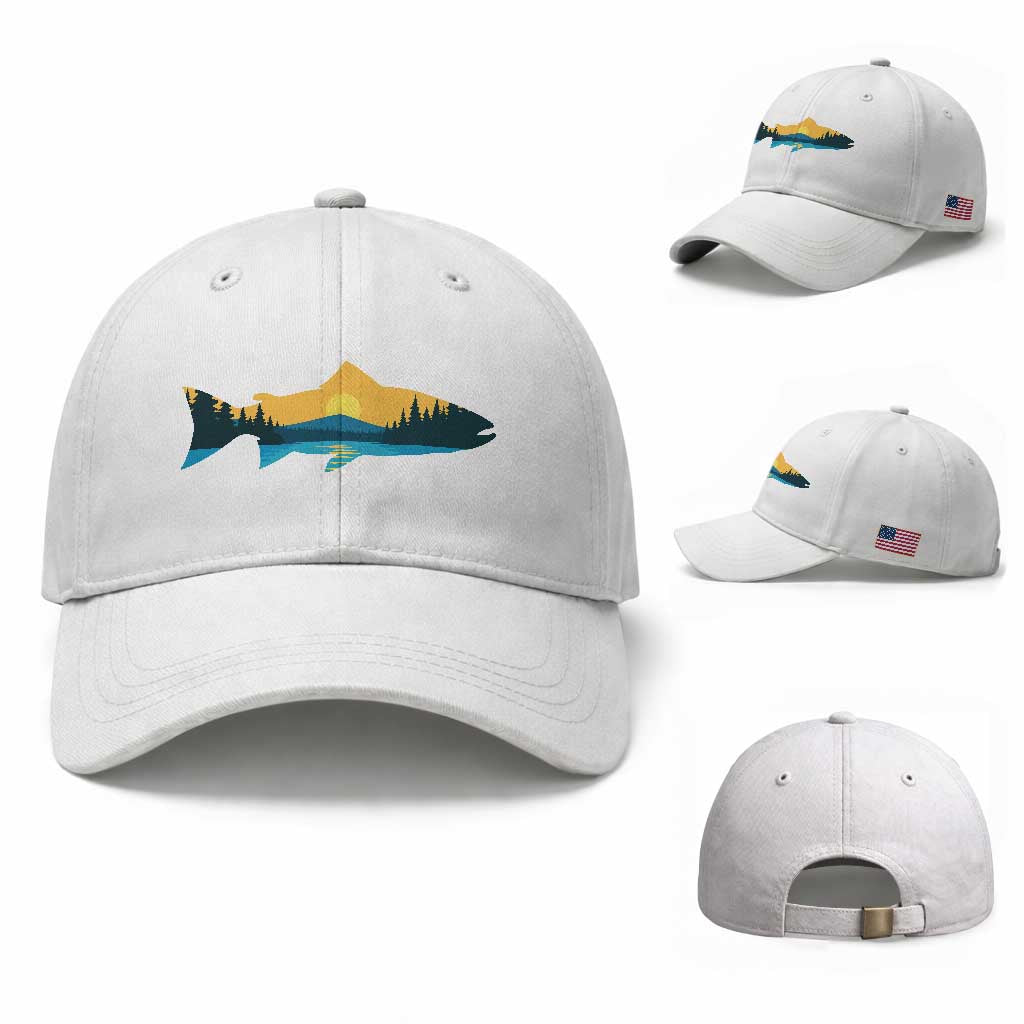 Trout Fly Fishing Outdoor Forest Mountain Nature Wildlife Fisherman Baseball Cap