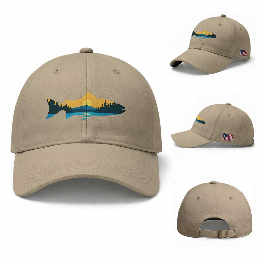Trout Fly Fishing Outdoor Forest Mountain Nature Wildlife Fisherman Baseball Cap