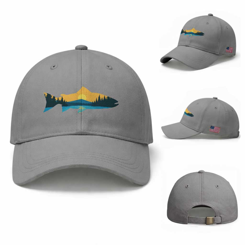 Trout Fly Fishing Outdoor Forest Mountain Nature Wildlife Fisherman Baseball Cap