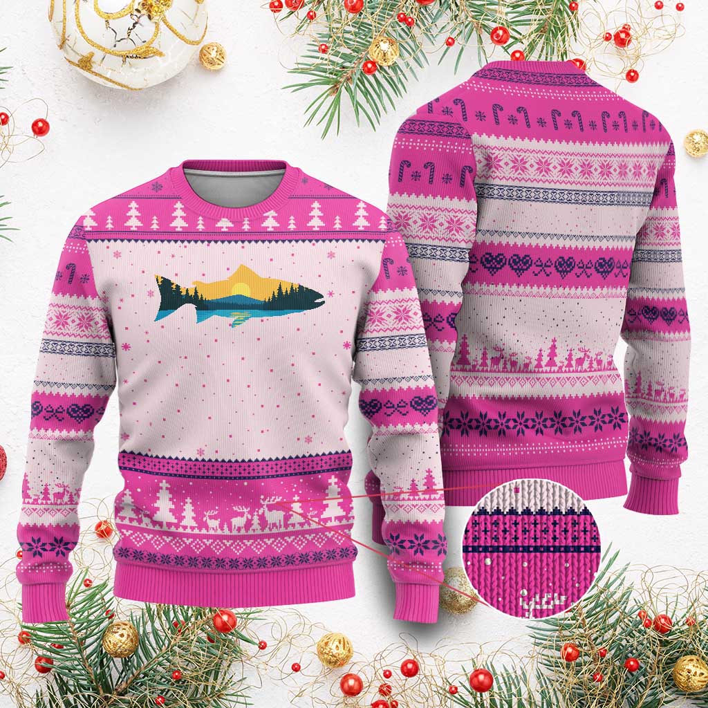 Trout Fly Fishing Outdoor Forest Mountain Nature Wildlife Fisherman Ugly Christmas Sweater - Wonder Print Shop