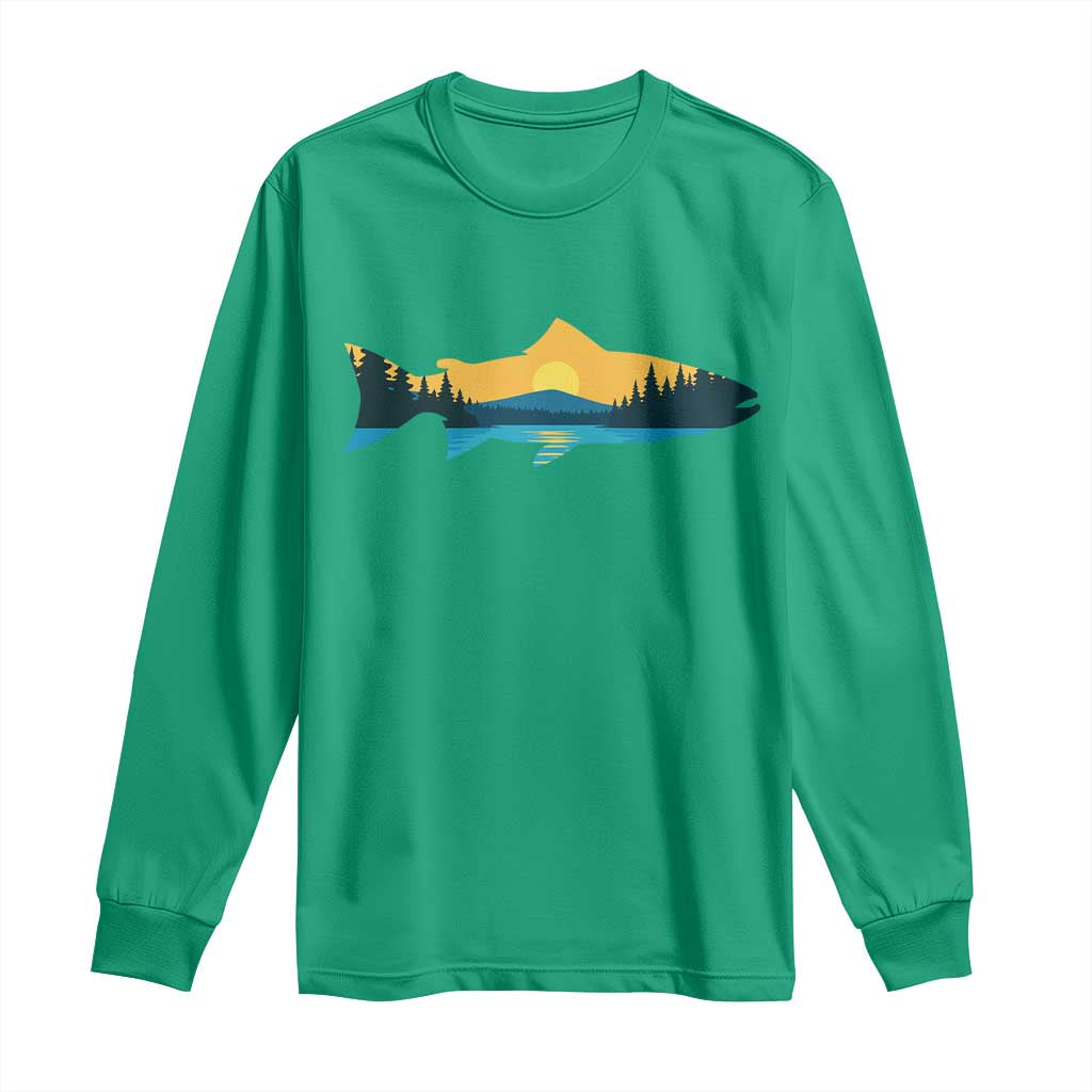 Trout Fly Fishing Outdoor Forest Mountain Nature Wildlife Fisherman Long Sleeve Shirt - Wonder Print Shop
