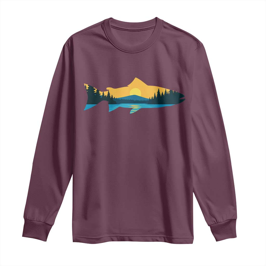 Trout Fly Fishing Outdoor Forest Mountain Nature Wildlife Fisherman Long Sleeve Shirt - Wonder Print Shop