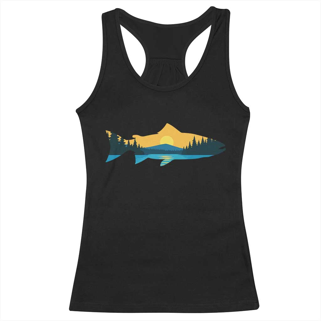 Trout Fly Fishing Outdoor Forest Mountain Nature Wildlife Fisherman Racerback Tank Top - Wonder Print Shop