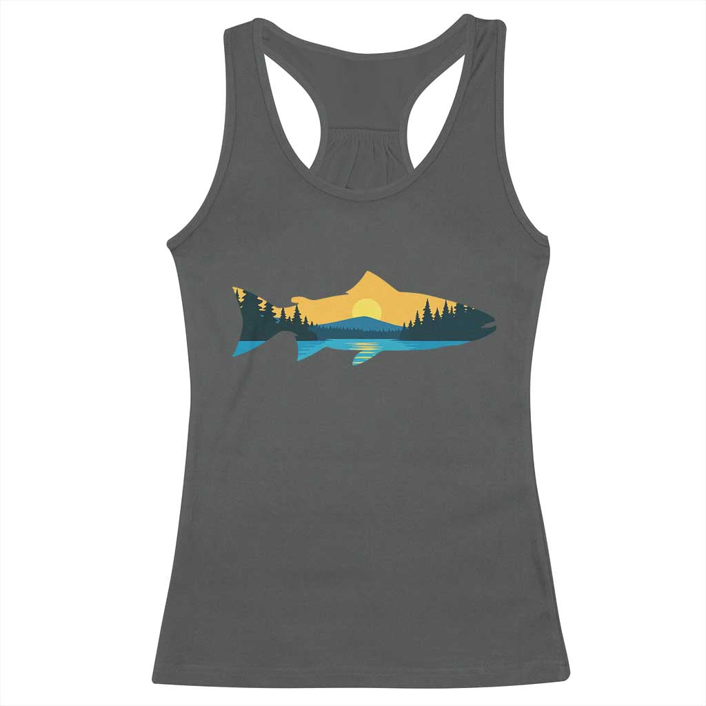 Trout Fly Fishing Outdoor Forest Mountain Nature Wildlife Fisherman Racerback Tank Top - Wonder Print Shop