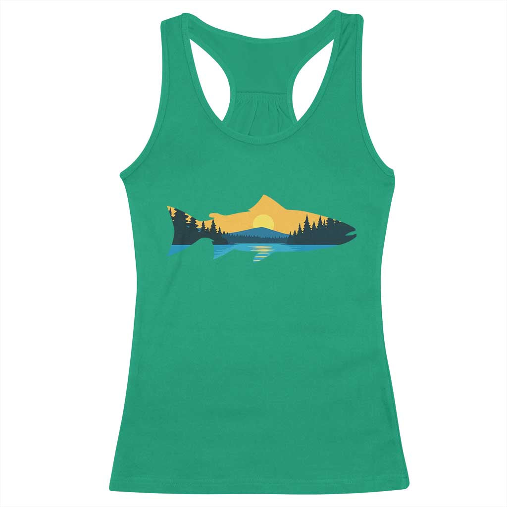Trout Fly Fishing Outdoor Forest Mountain Nature Wildlife Fisherman Racerback Tank Top - Wonder Print Shop