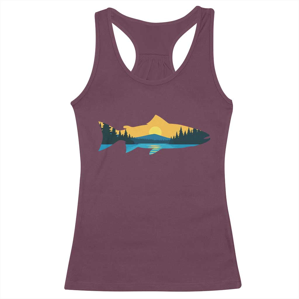 Trout Fly Fishing Outdoor Forest Mountain Nature Wildlife Fisherman Racerback Tank Top - Wonder Print Shop