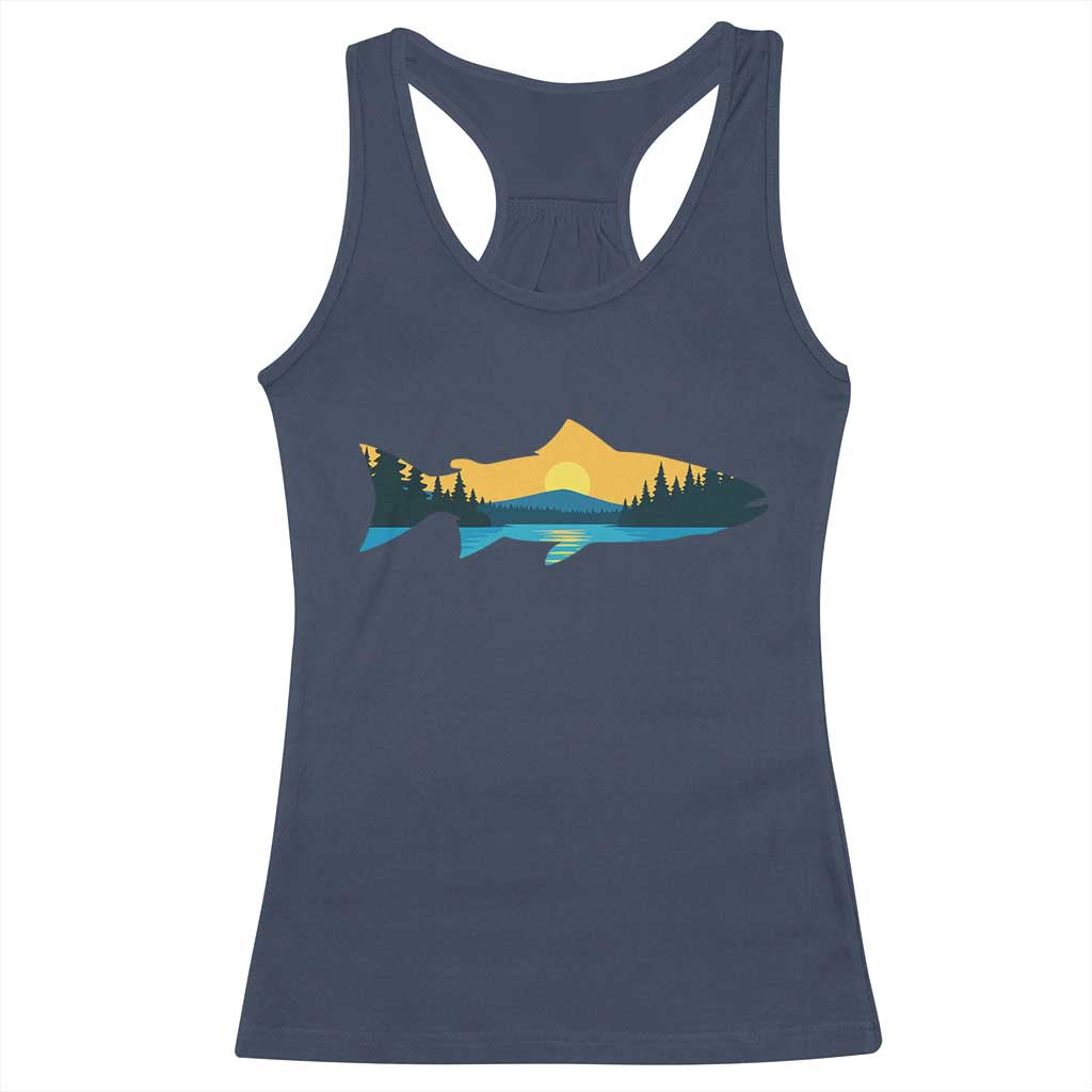 Trout Fly Fishing Outdoor Forest Mountain Nature Wildlife Fisherman Racerback Tank Top - Wonder Print Shop