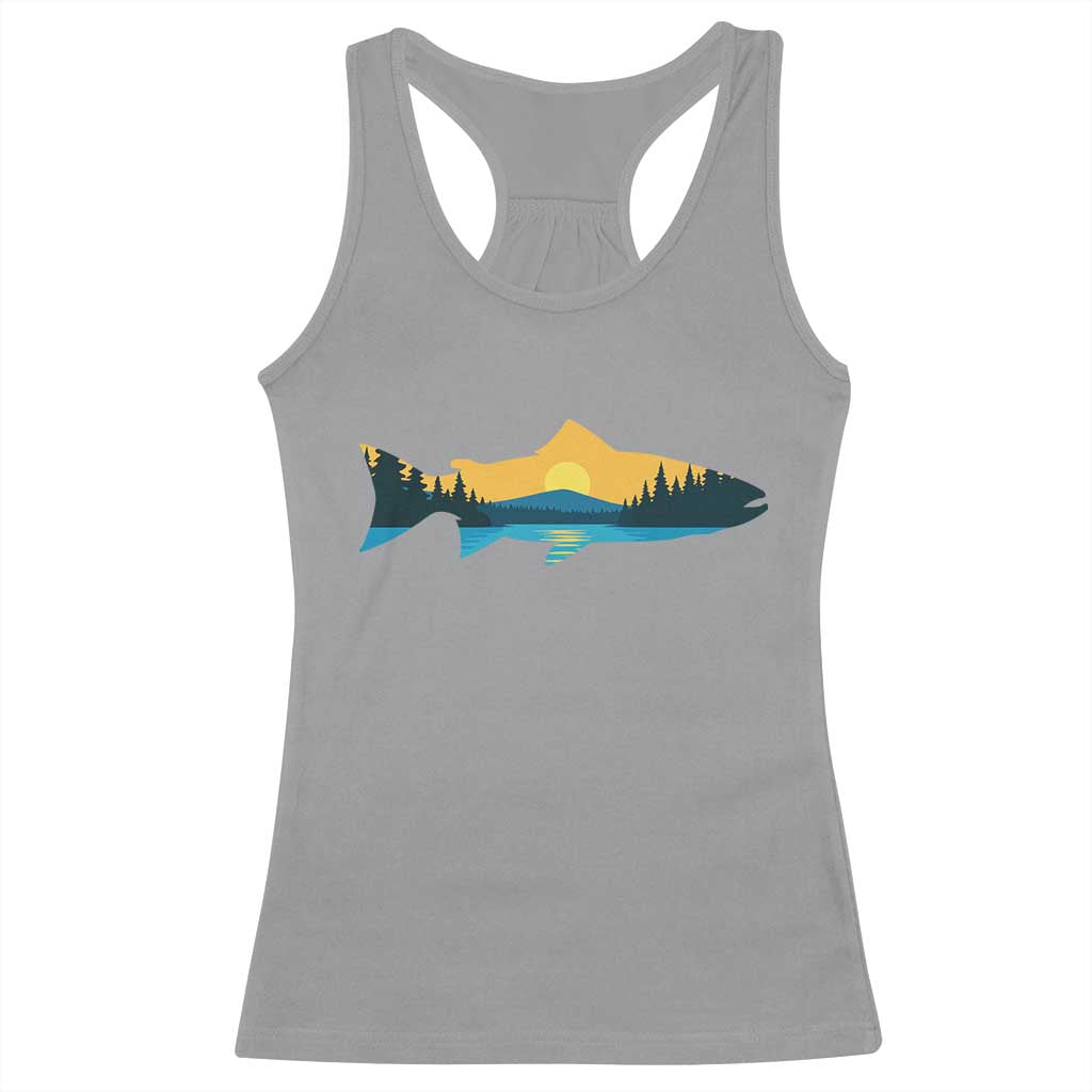 Trout Fly Fishing Outdoor Forest Mountain Nature Wildlife Fisherman Racerback Tank Top - Wonder Print Shop