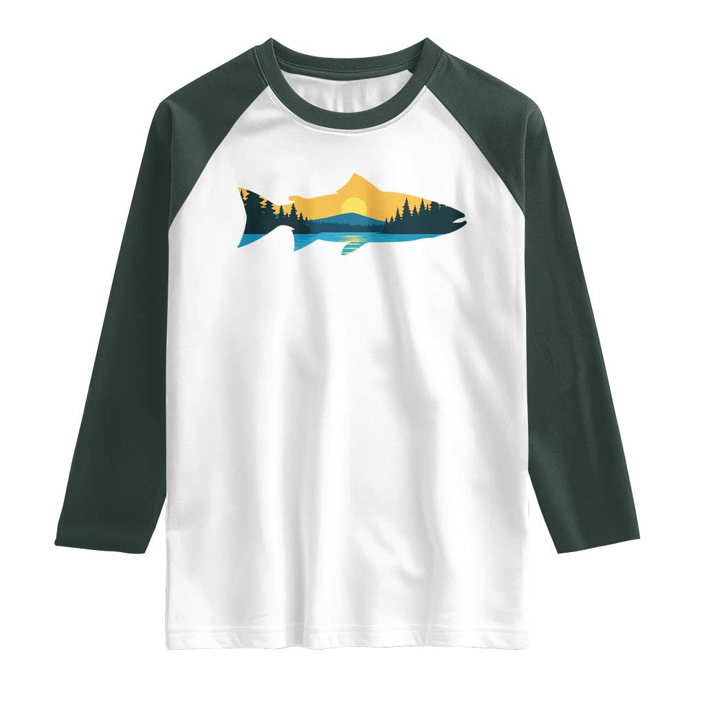 Trout Fly Fishing Outdoor Forest Mountain Nature Wildlife Fisherman Raglan Shirt - Wonder Print Shop