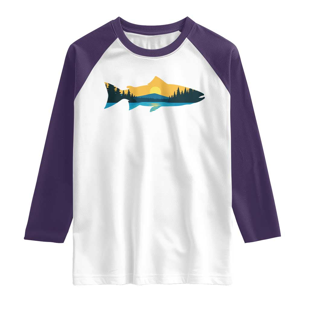 Trout Fly Fishing Outdoor Forest Mountain Nature Wildlife Fisherman Raglan Shirt - Wonder Print Shop